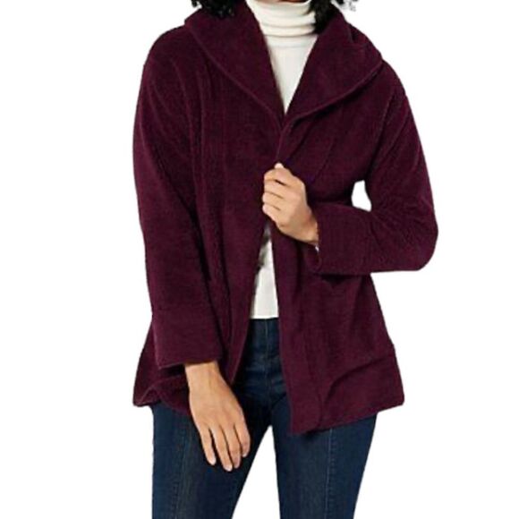 Koolaburra by UGG Fleece Wine Shawl Collar Cardigan Light Jacket Size Medium - Picture 1 of 8